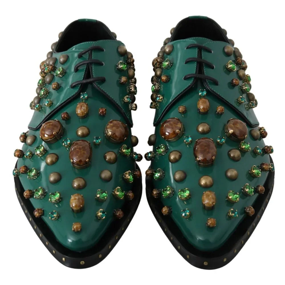 Dolce & Gabbana Emerald Leather Dress Shoes with Crystal Accents - Picture 4 of 9